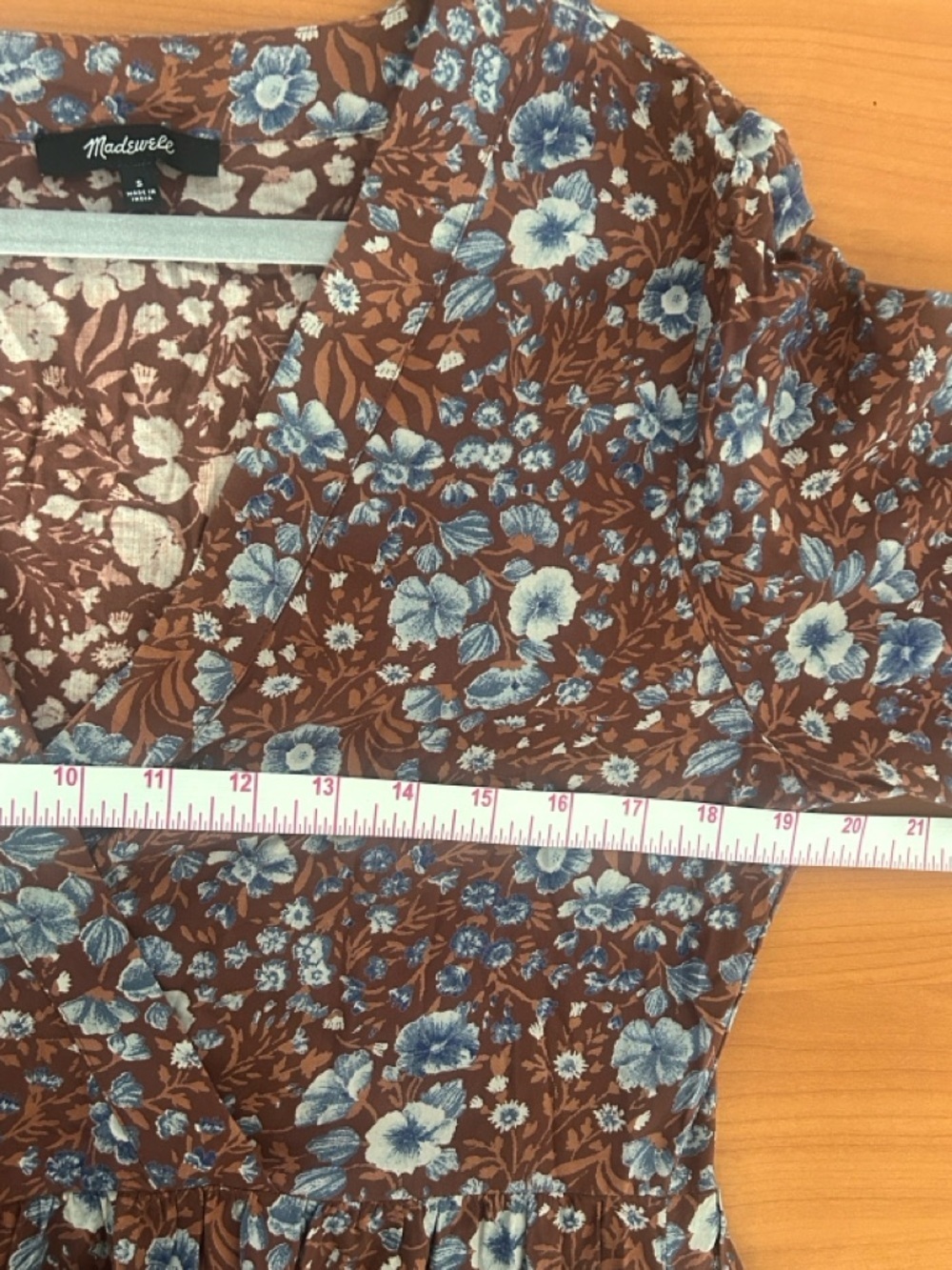 Madewell Brown Floral V-Neck Tiered Maxi Dress with Blue Accents - Picture 9 of 12